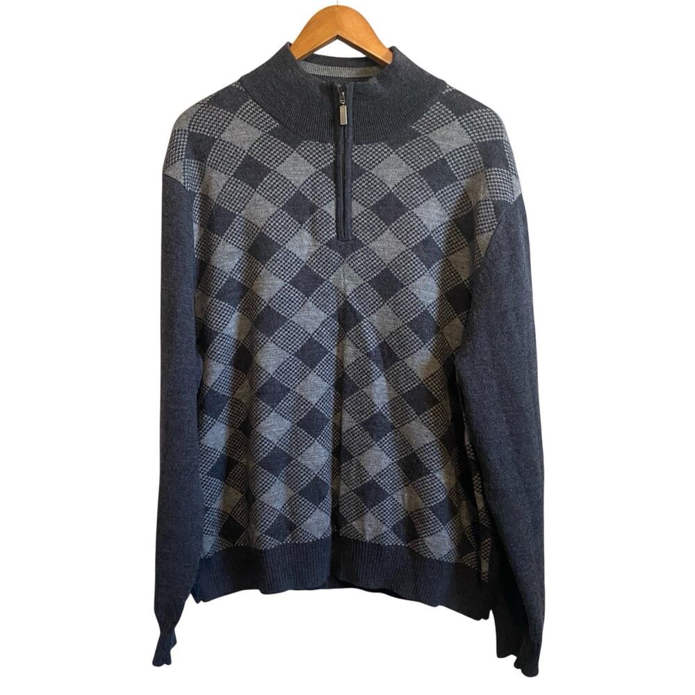 Consensus Mens Dark Gray 1/4 Quarter Zip Sweater Plus Size 3XL Merino Wool Blend
